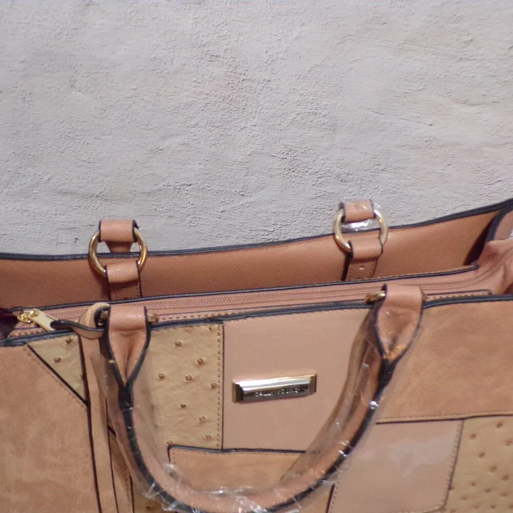 Sally Young London Patchwork Satchel‎ Beige & Gold Accents Has Handles & Strap